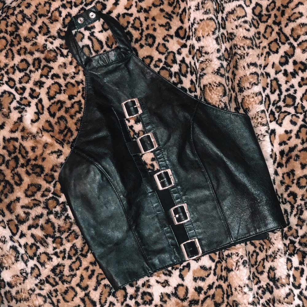 Black Pleather Halter Top